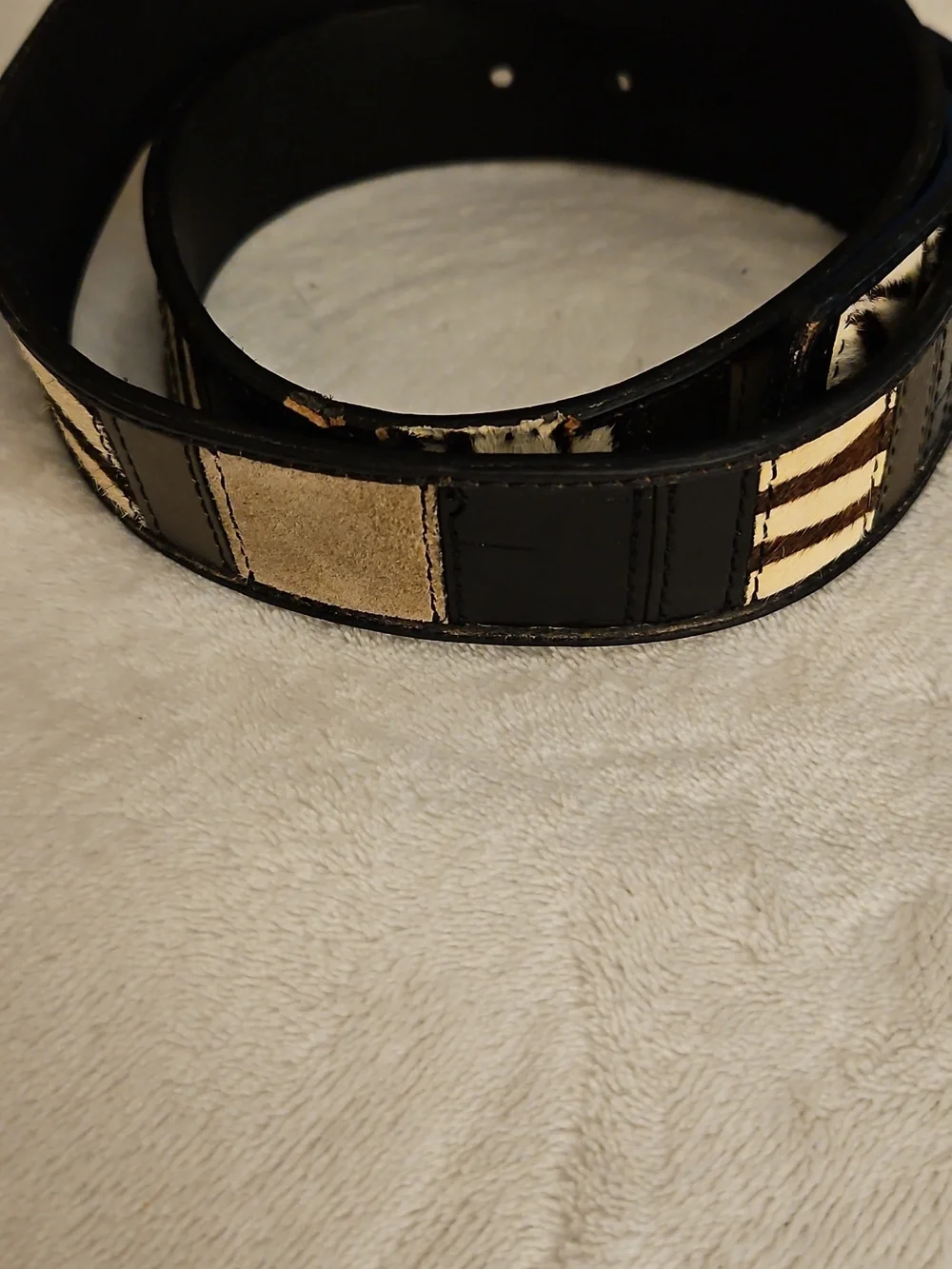 FOSSIL 1980s Zebra Metallic Patchwork Leather Belt